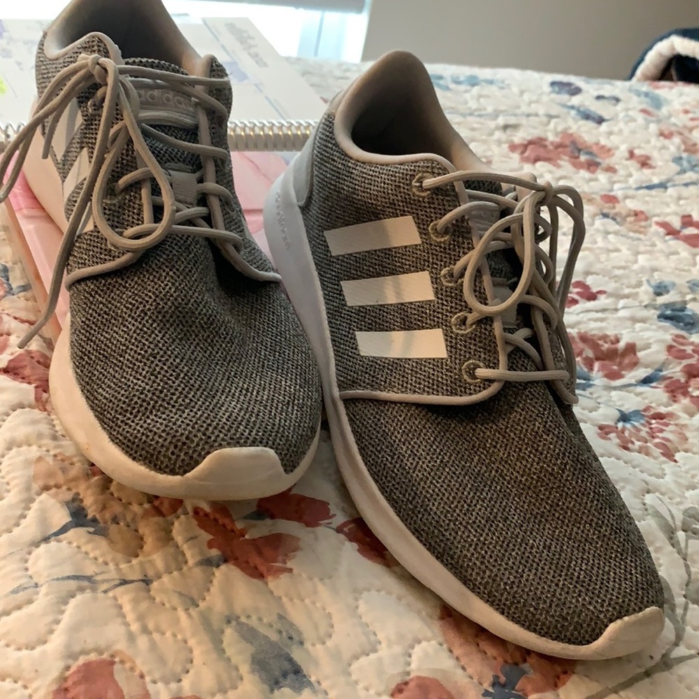 Grey and white Adidas sneakers